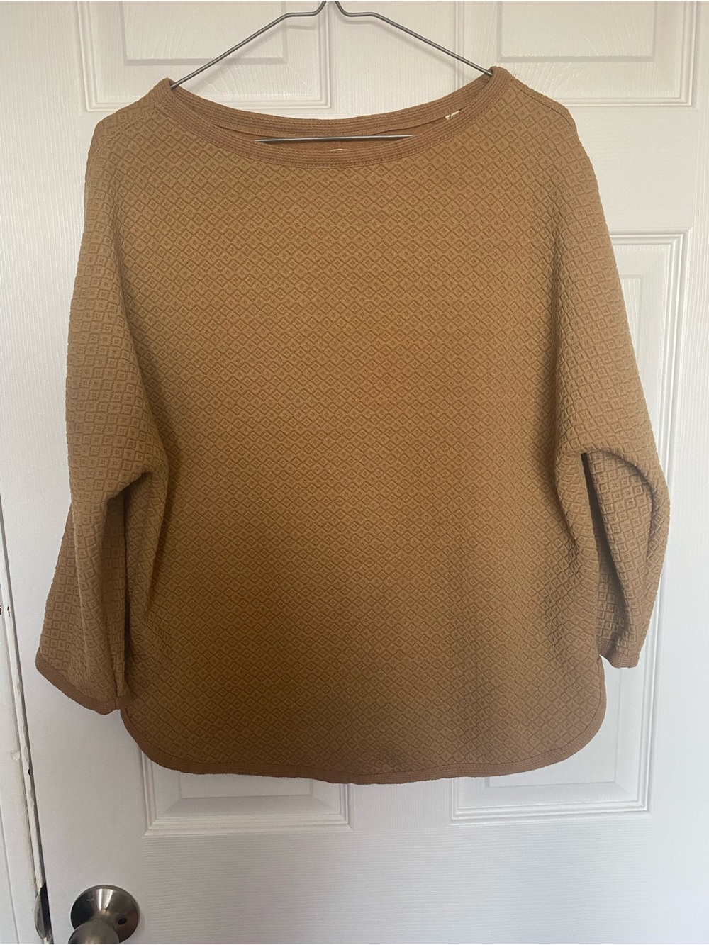 Max Studio London Quilted Textured Boatneck Sweater Top Caramel Brown Small